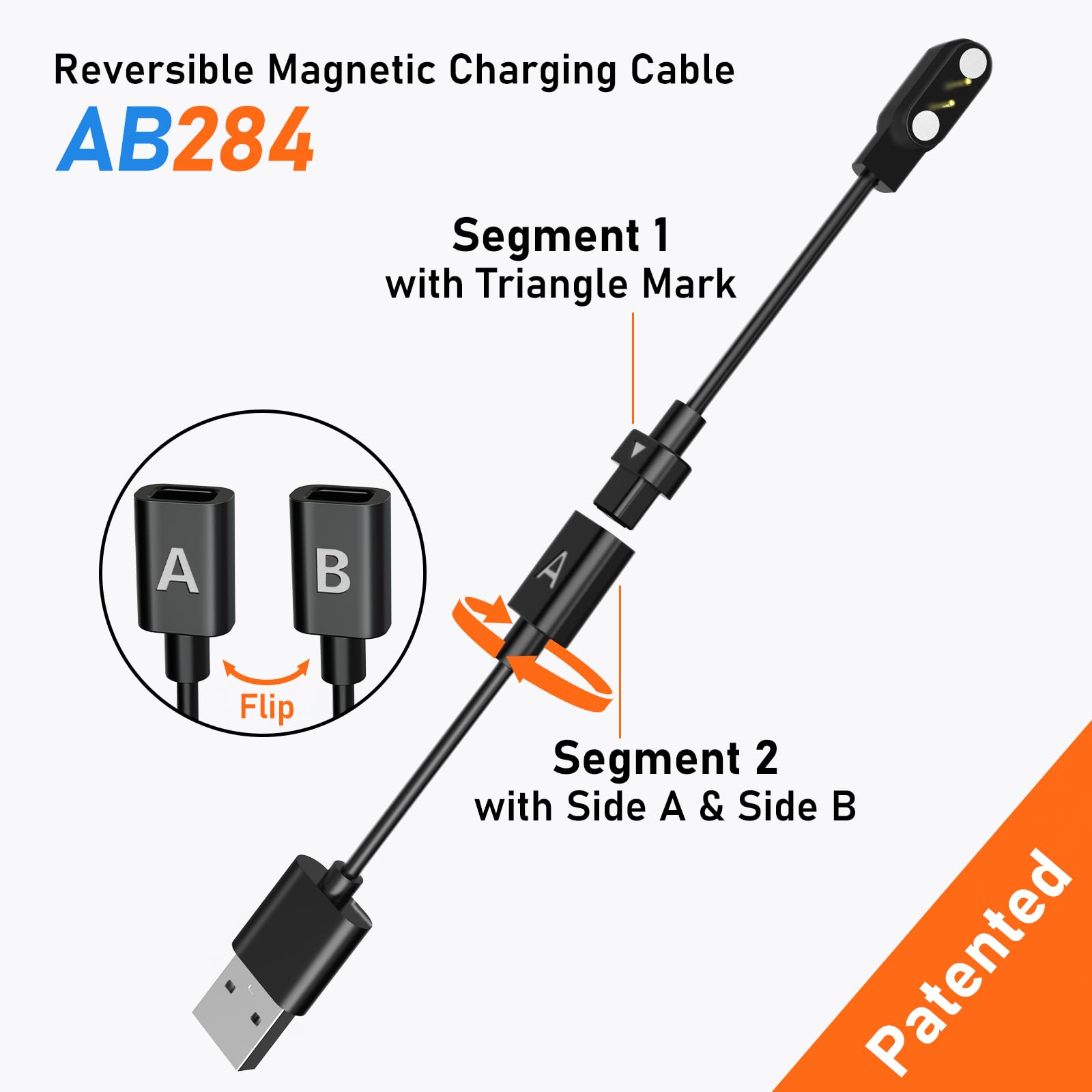 2-Pack Ab284 Reversible Smart Watch Charger - Innovative Magnetic Charging Cable, Solves Polarity Mismatch, Universal For All 2.